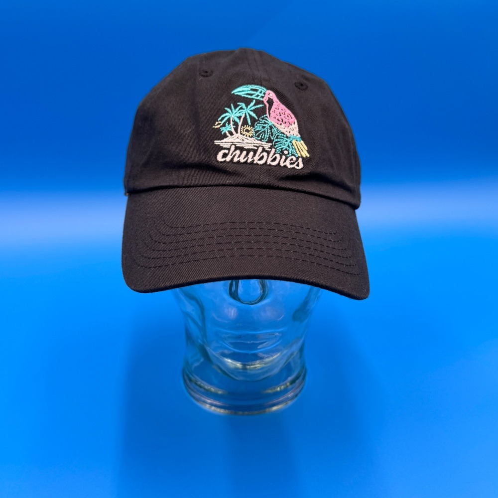 Chubbies Black Baseball Cap Tropical Bird Palm Tree Embroidered Adjustable‎